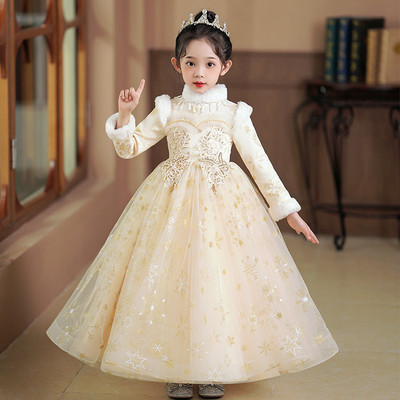 花童婚礼服小女孩冬季加绒儿童生日女童高端主持人钢琴演奏公主裙