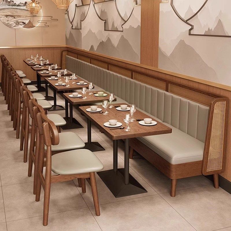 西餐桌椅卡座商用藤编餐t饮店组合实木东南亚沙发咖啡厅定制面馆