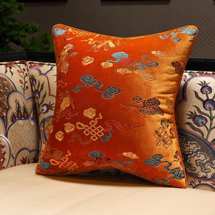 新中式绒布刺绣客厅沙发抱枕中古风复古靠垫红木椅子床头靠背垫套