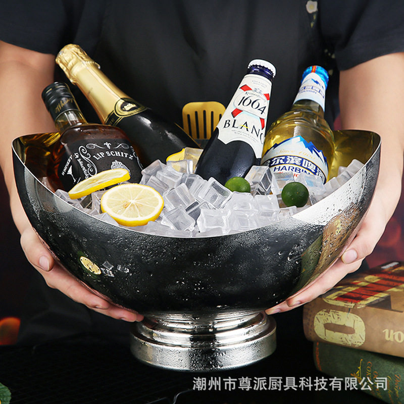 不锈钢冰桶家用啤酒香槟盆创意大号红酒冰镇桶酒吧 ktv保温冰酒盆