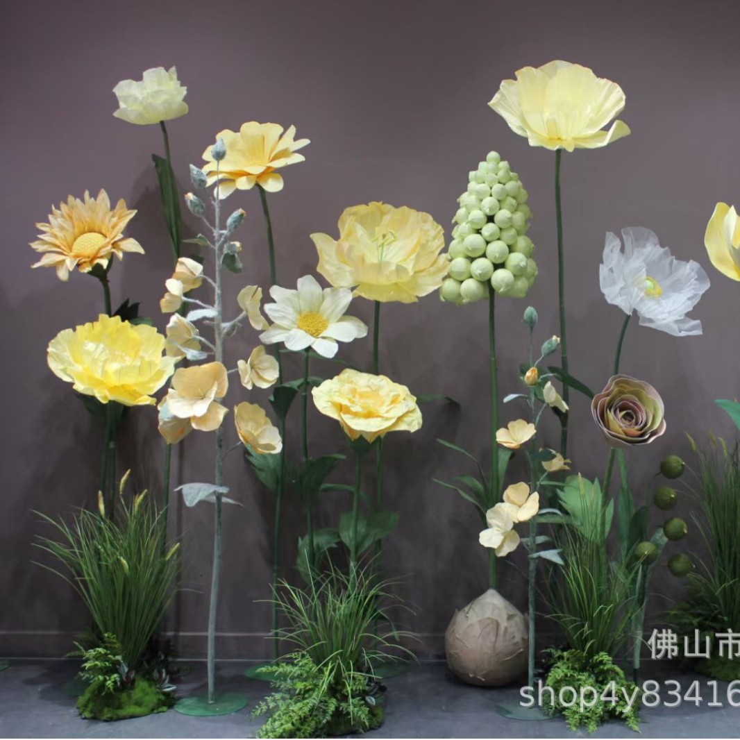 橱窗大花朵摆件泡沫花纸花摄影直播背景花卉道具仿真花艺造景假花