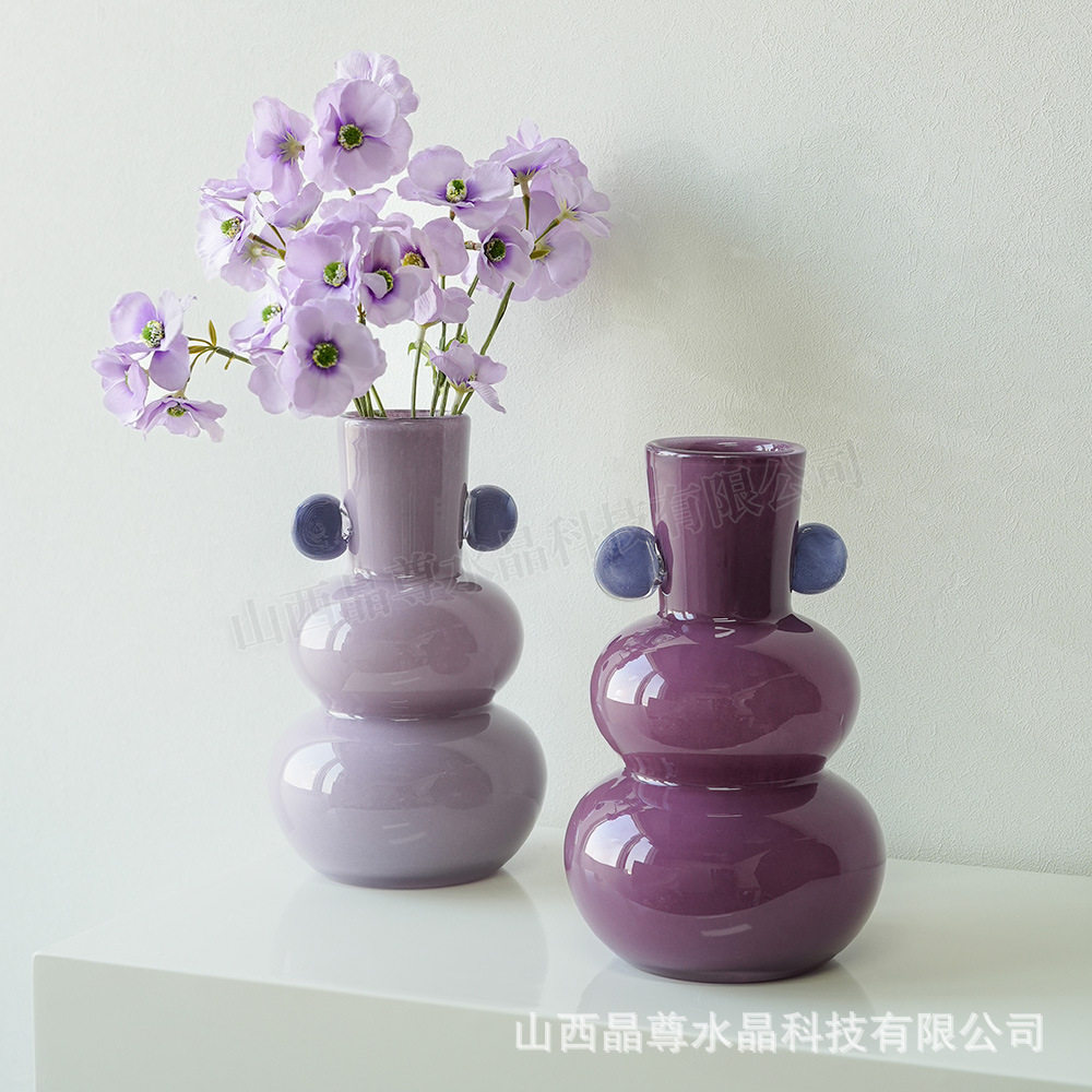 中古高颜值插花花器陶瓷异形玻璃花瓶家用客厅装饰品摆件 轻奢