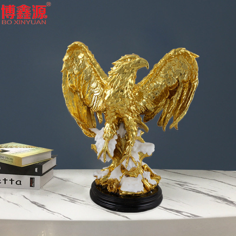 树脂电镀大鹏展翅金老鹰摆件办公室书房饰品公司酒店书柜书架摆设