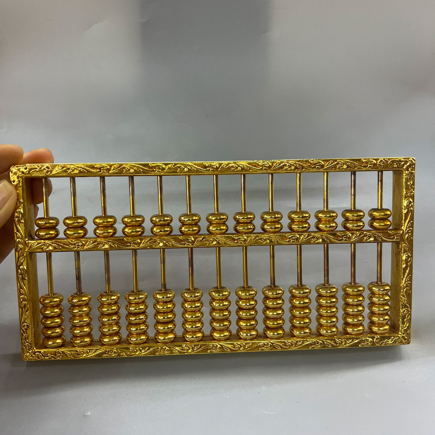 复古纯铜鎏金算盘 黄铜摆件工艺品 文创市集古风仿民间收藏老物件