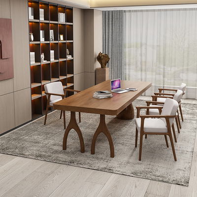 全实木会议桌长桌办公桌原木大板桌简约现代工作S台图书馆洽谈桌