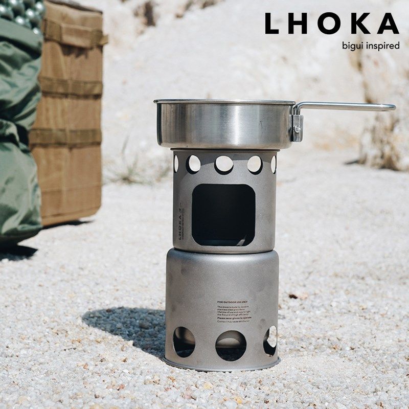 LHOKA钛金属迷你柴火炉bc户外露营超轻折叠便携焚火台小巧篝火炉