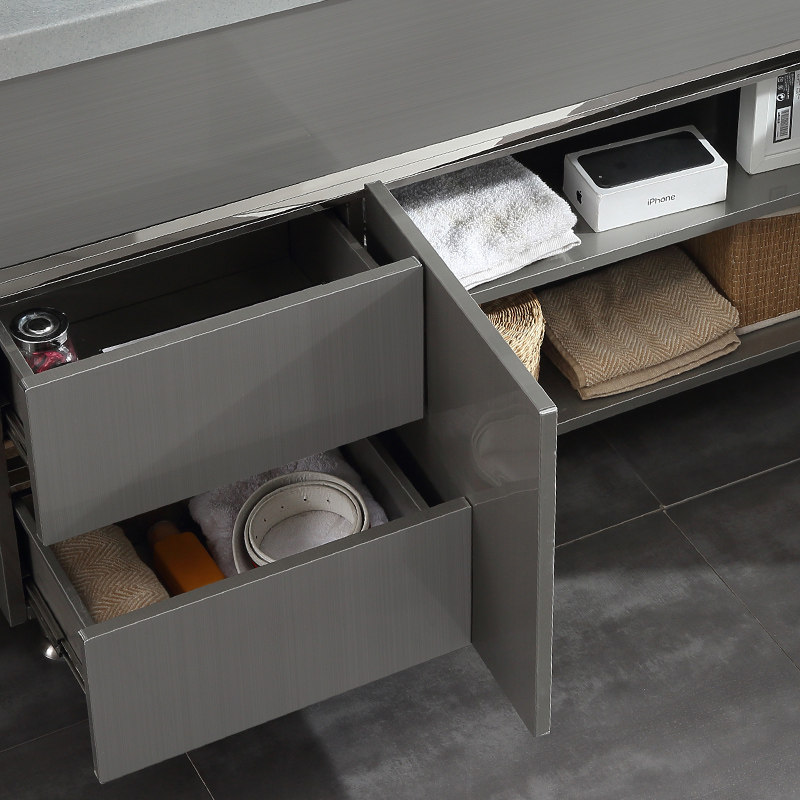 华仕艾肯洗衣柜双盆带搓板不锈钢阳台浴室柜人造石英石洗衣池定制