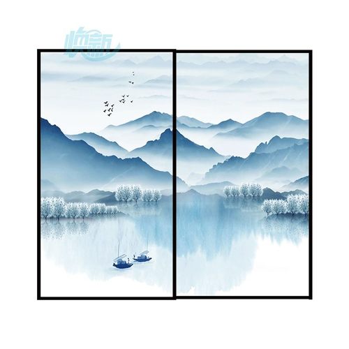 定制中式阳台窗户贴膜玻璃贴纸静电磨砂办公室透光不透明遮光山水