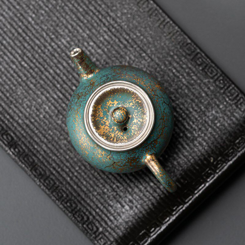 常青釉金银彩小茶壶高档鎏金鎏银泡茶壶复古窑变陶瓷功夫茶具