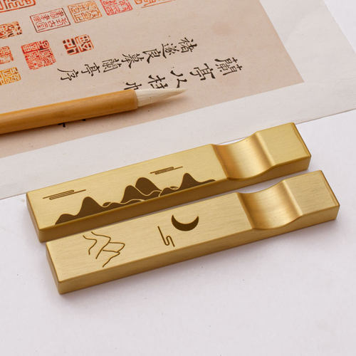 高档黄铜镇纸尺法实心纸铜镇尺书 压纯文房四宝摆件 仿古金属镇纸