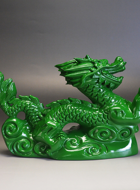 绿色木雕龙摆件实木龙木质十二生肖青色木龙招财龙摆件工艺礼品