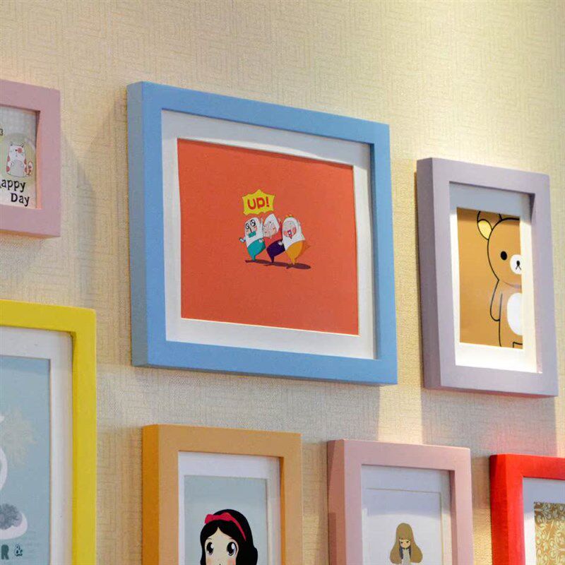 包邮实木照片墙彩色简约相框墙15创意组合送卡纸画芯中小型墙面