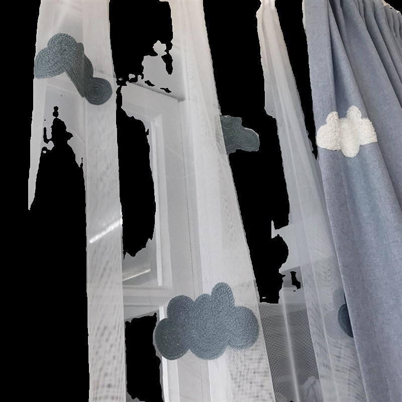 现代简约韩式风格百搭款儿童房蓝色云朵样N版间遮光窗帘成品定制