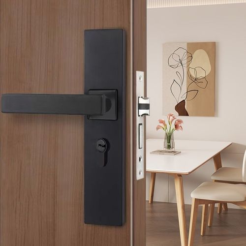 黑色室内卧室通用型房门锁家用实木门锁房间免改孔可调节执手锁具