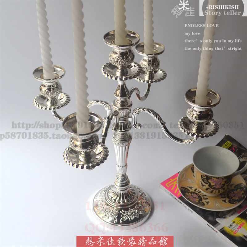 西餐银色蜡烛台金属五头欧式蜡台酒店家居婚庆样板房烛光晚餐烛台