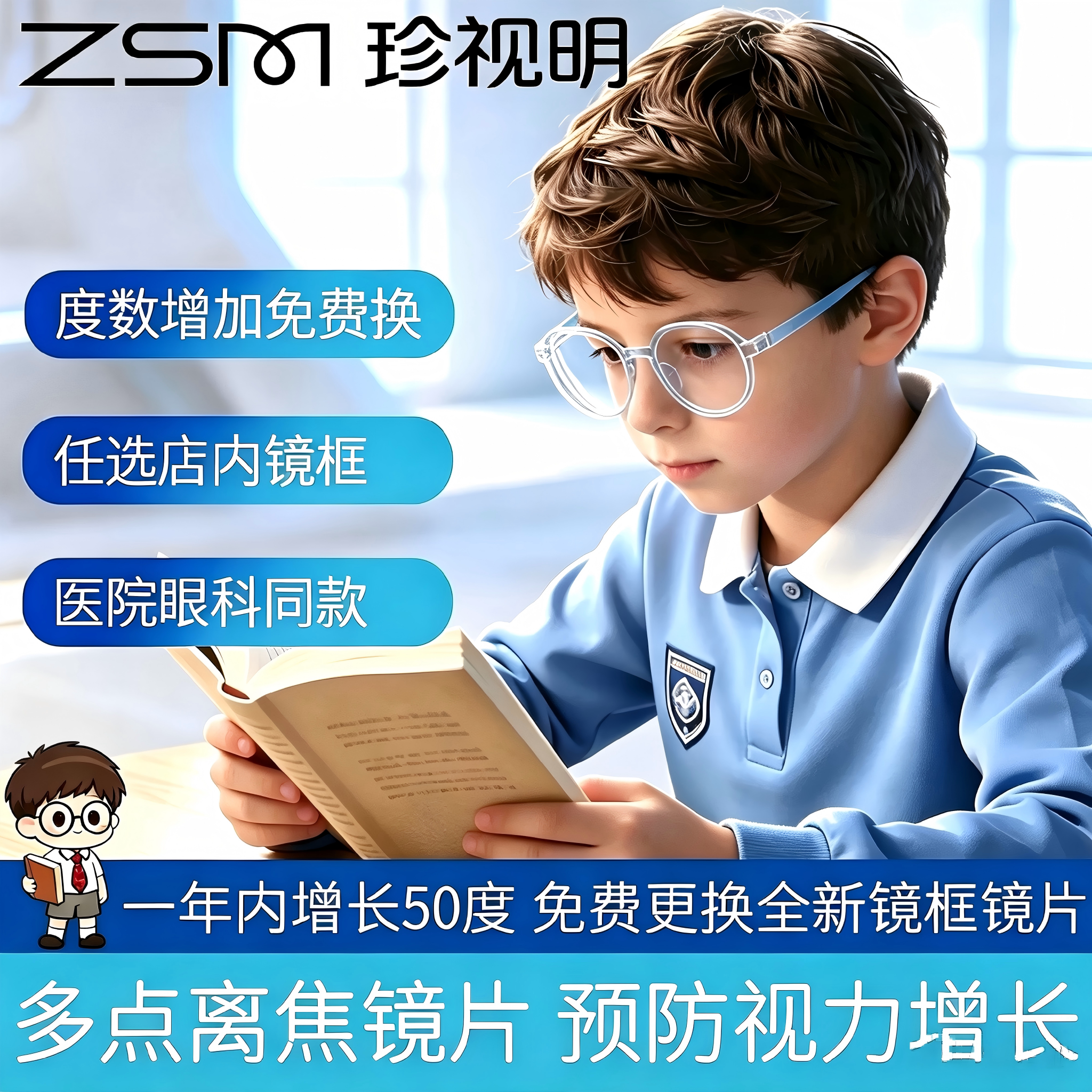 珍视明儿童防控近视眼镜多点离焦镜片防蓝光散光配镜点扩散镜学生