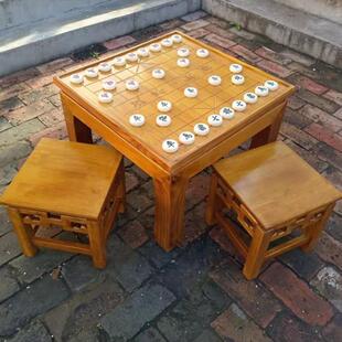 实木中国象棋桌围棋桌室内户外象棋桌双面用象棋下棋桌子凳子