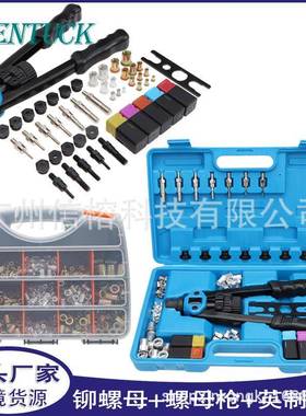 外贸供应1150PCS平头铆螺母组合螺母枪带银色枪头M3-M12+英制枪头