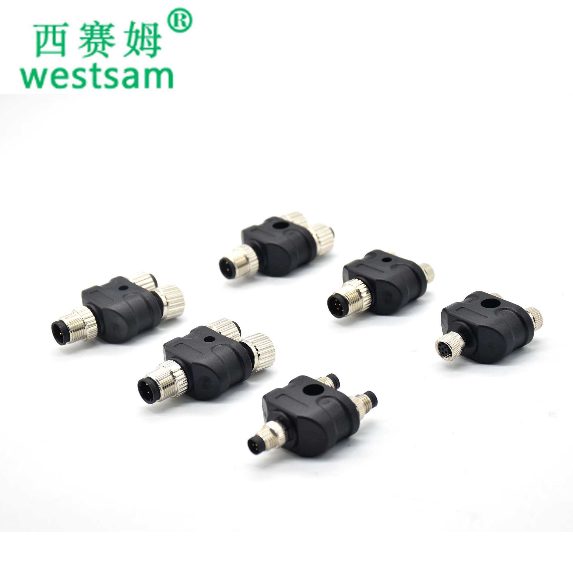 M12分线接头y型4芯公头转M8母头一拖二3芯4芯m12防水连接器
