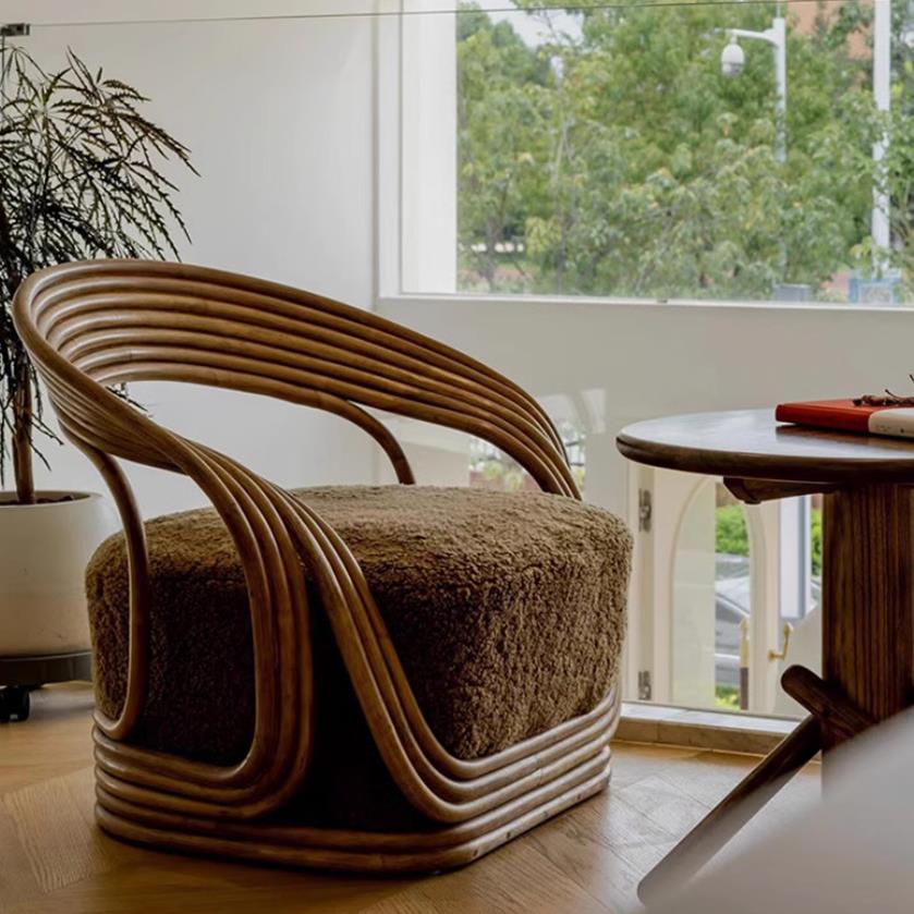 诧寂风民宿藤艺复古风藤编沙发椅酒店会客椅阳台单人休闲沙发藤椅