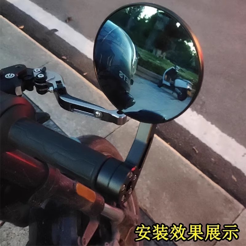 适用25款春风675NK改装手把后视镜复古镜反光圆形倒车镜摩托车件