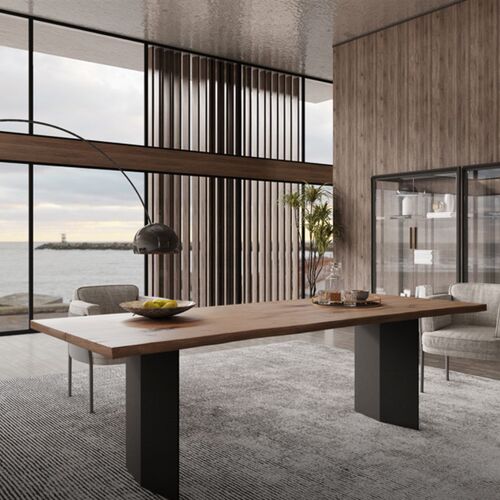 工业风实木办公桌长桌极简会议桌家用H餐桌高级原木大板桌工作台