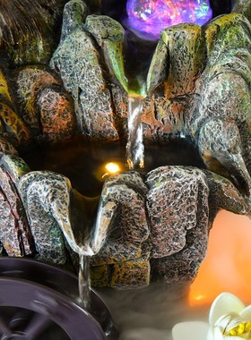 中式假山流水喷泉招财摆件客厅山水盆景迎客松循环水茶室水景装饰