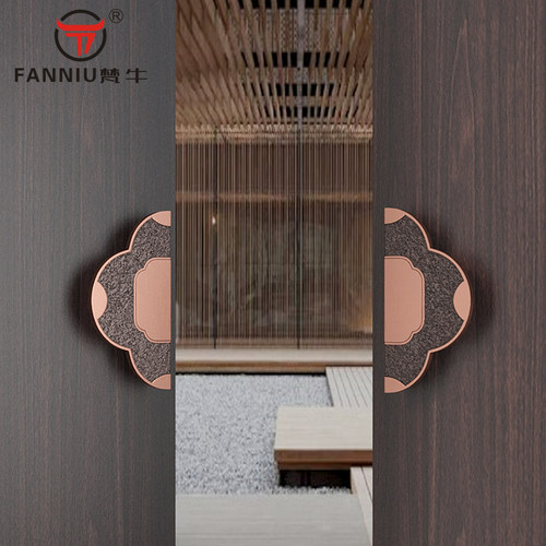 新中式玻璃门对装半圆拉手酒店推拉木门方形古铜把手会所双开门把