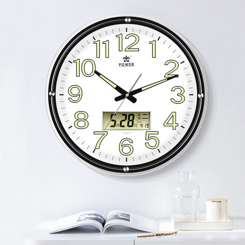 霸王日历挂钟客厅静音夜光万年历大号挂表时尚创意石英钟现代时钟