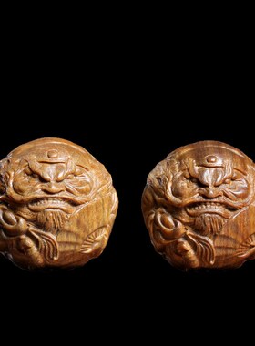 天然绿檀木雕霸气钟馗保健球创意文玩按摩球盘玩手把件桌面小摆件