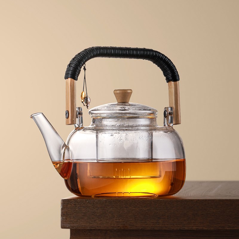 提梁壶茶水分离煮茶壶加厚耐热透明全玻璃泡茶壶耐高温家用单个沏
