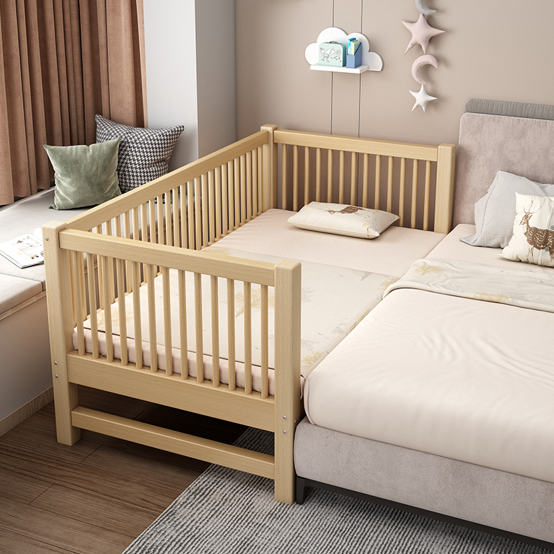 儿童拼接床大人可睡全实木加宽床免费定制床O边床带护栏新生婴儿