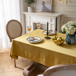 铜黄色高级感桌布丝绒圆桌长方形餐桌布家用台布艺拍照背景可定制