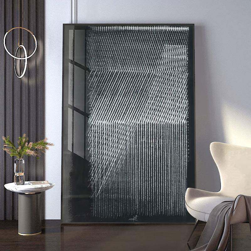 海因茨·马克冷色调抽象线条装饰画黑白工业风样板房后现代大幅画