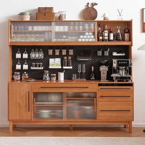 餐边柜中古实木一体靠墙高洞洞板日式茶水收纳厨房客厅置物