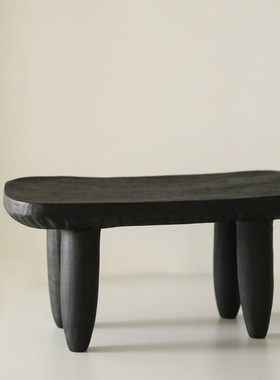 棣DI_HOME复古小凳子地毯飘窗小边几侘寂风黑色板凳实木手工