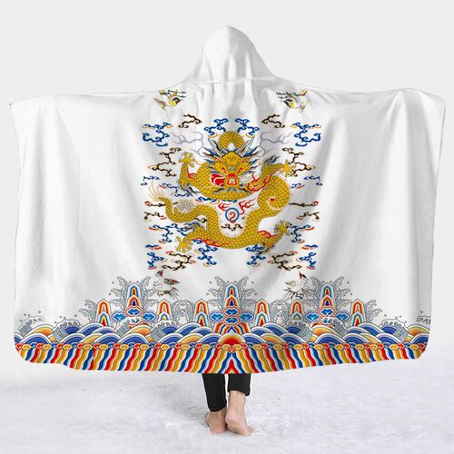 新款皇帝龙袍懒人毛毯办公室午休披E肩斗篷冬季加厚保暖双面绒毯