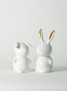 生肖兔陶瓷艺术摆件结婚送礼品乔迁新居现代轻奢办公室情人节简约