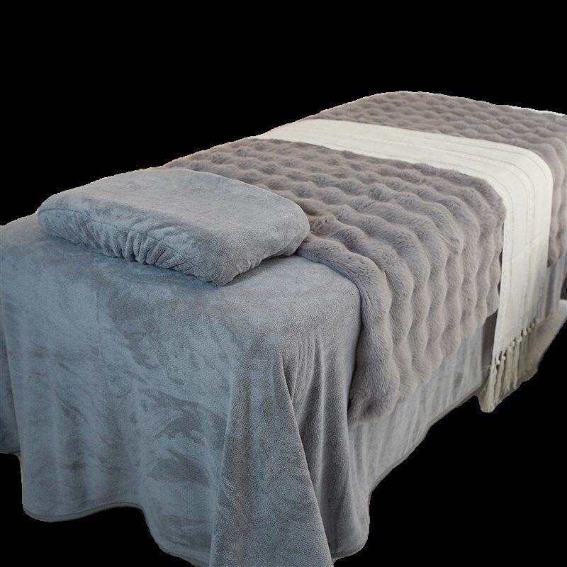 若芙美容床罩四件套秋冬皮肤管理床套被套软绵绵泡泡绒兔毛盖毯