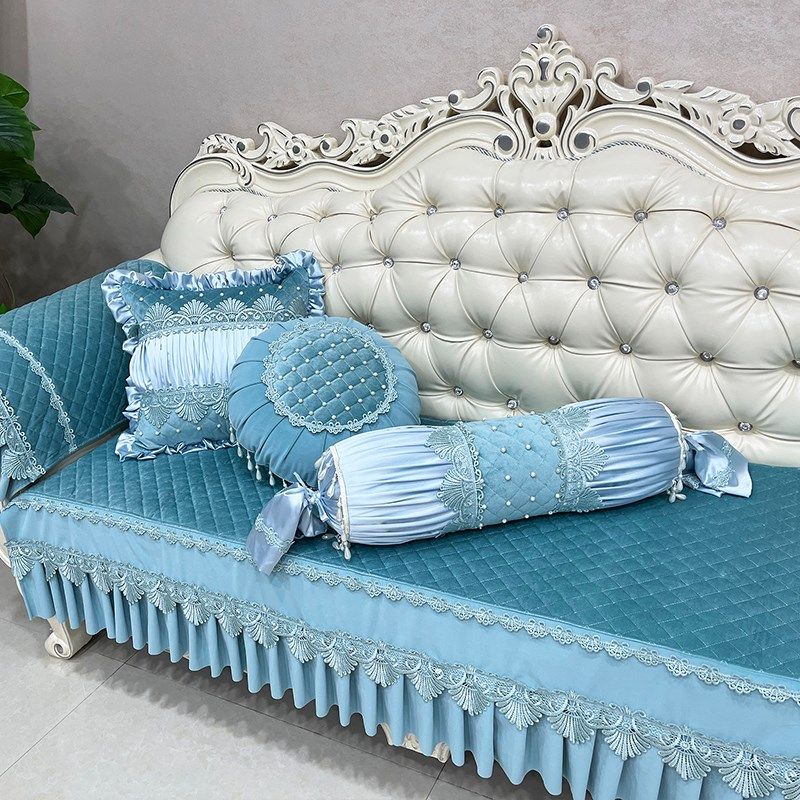 简欧沙发垫套罩丝绒超柔夹棉防滑四季垫可定制欧式抱枕圆枕糖果枕