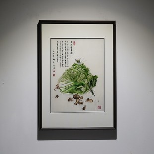 百财图纯手工刺绣画白菜客厅卧室餐厅装 饰画高端轻奢苏绣成品挂画