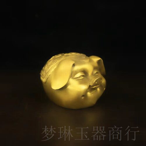黄铜纯铜小号铜钱福猪财福禄猪笑脸猪家居办公室工艺品摆件