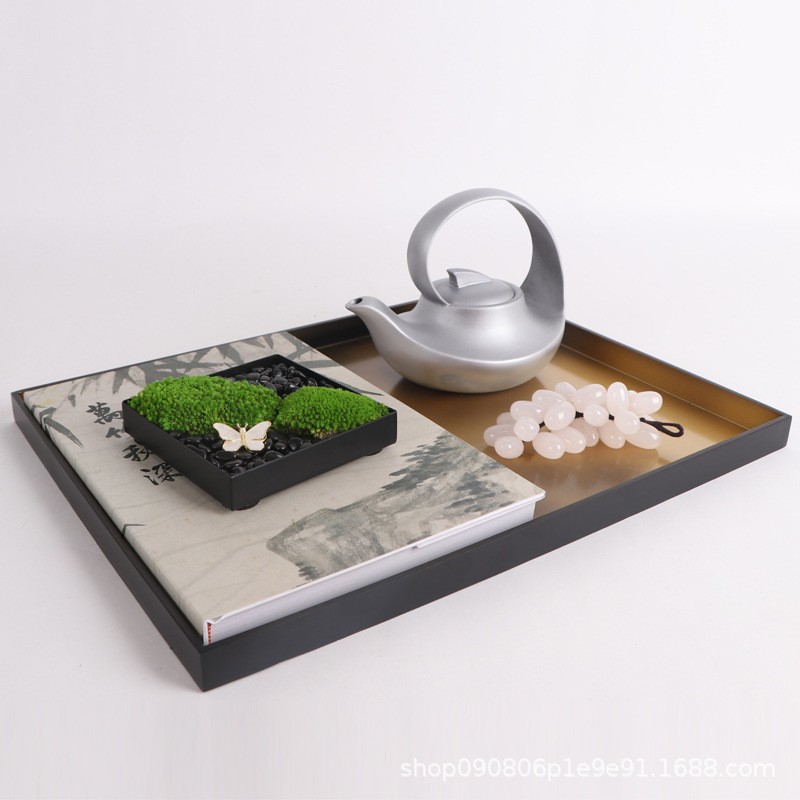 新中式太湖石透明摆件家居样板房茶具托盘花瓶组合售楼处软装饰品