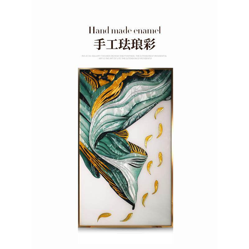 瑞杰 珐琅彩画《九鱼图》现代轻奢走廊过道装饰画 美式抽象竖版画
