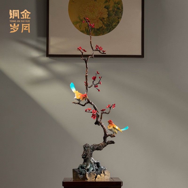 铜艺坊喜上眉梢黄铜喜鹊枝鸟摆件客厅玄关乔迁新居喜鹊登梅铜摆件