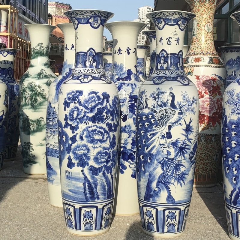 陶瓷落地大花瓶釉下彩手绘青花瓷花开富贵大摆件酒店开业礼品摆件