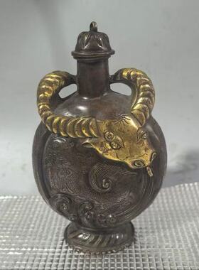 厂家 仿古铜鎏金双龙牛头水壶酒壶茶壶商店店铺家居家具摆件