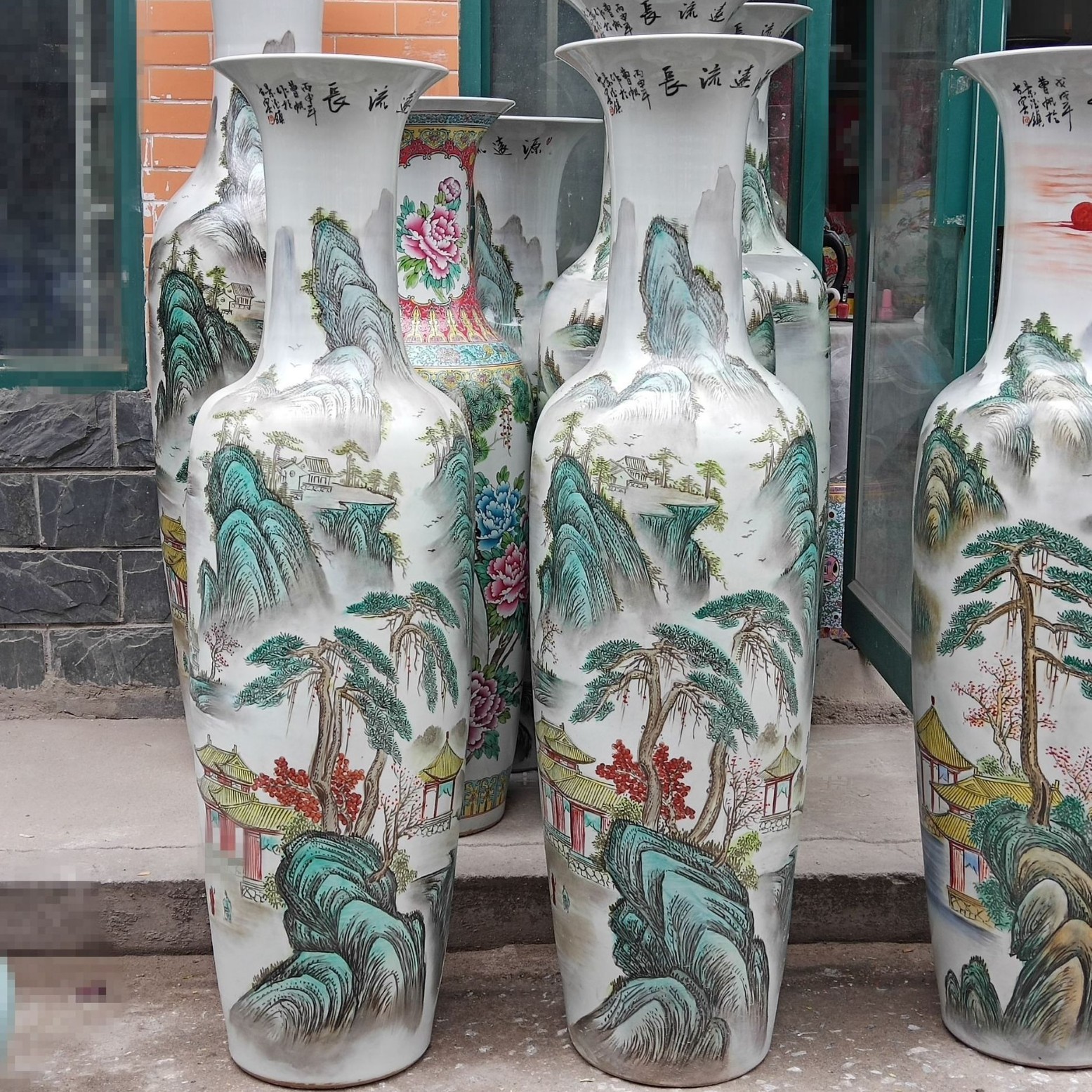 景德镇陶瓷器落地大花瓶手绘粉彩源远流长山水瓷瓶客厅装饰品摆件