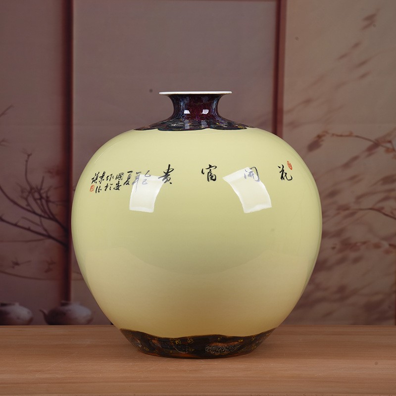 景德镇大师手绘花开富贵大号窑变石榴瓶摆件艺术瓶收藏价值礼品瓷