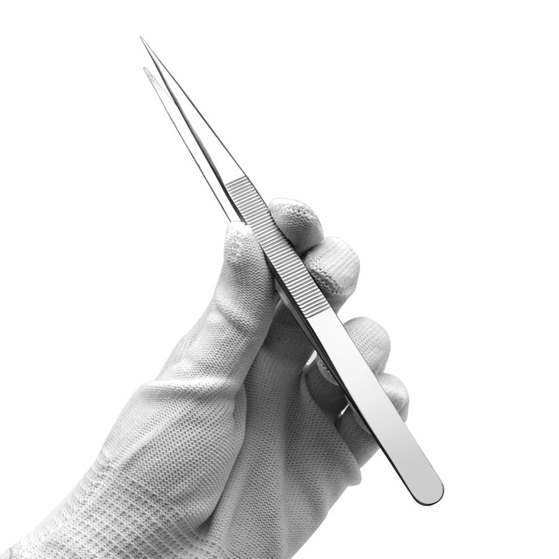 加长镊子18cm超长柄防滑带牙有齿加硬不锈钢工业维修工具尖头夹子